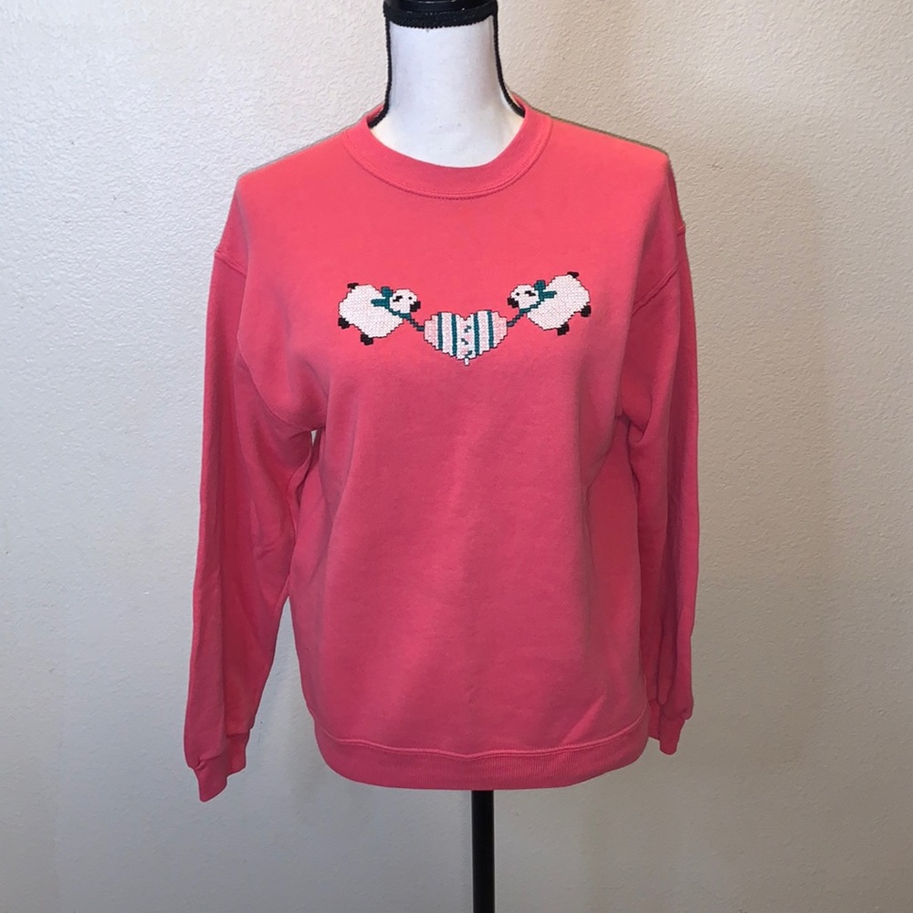 Hanes vintage pink embroidered sheep heart pullover sweatshirt